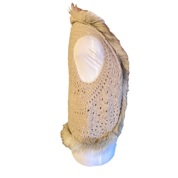 Inc International Concepts Crocheted Vest Bolero Wool Blend Faux Fur Trim,‎ P/S - Picture 2 of 7